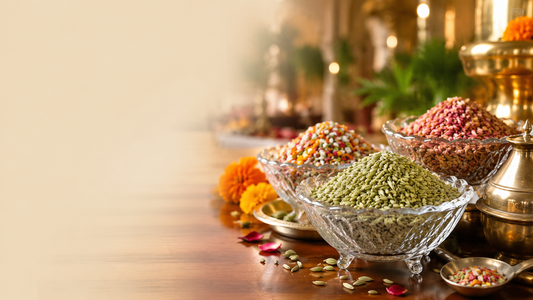 Premium colourful fennel seeds Saunf served as a traditional Indian after-meal mouth freshener