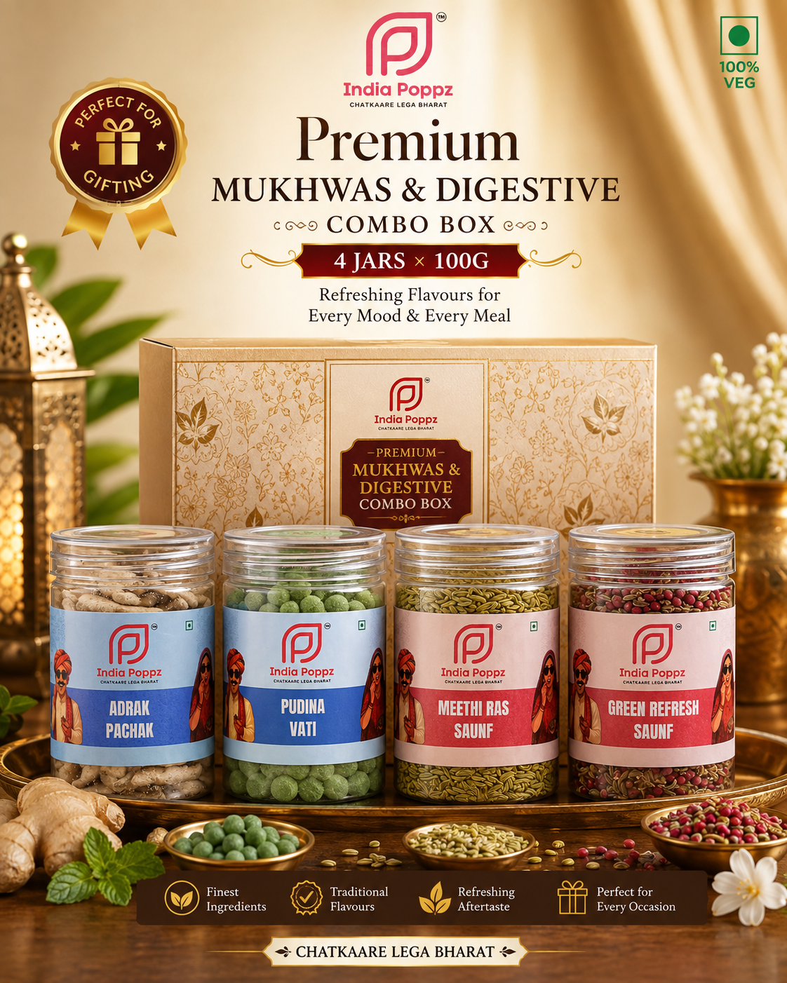 Premium Mukhwas & Digestive Combo | 4 Jars × 100g | Refreshing Flavours